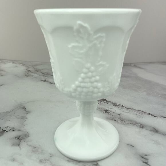 Indiana Glass Colony Harvest Milk Glass Footed Water/Wine Goblets Glasses 5 pcs - Picture 4 of 10